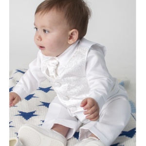 Baby Boys White Swirl 4 Piece Satin Suit | Christening | Wedding ...